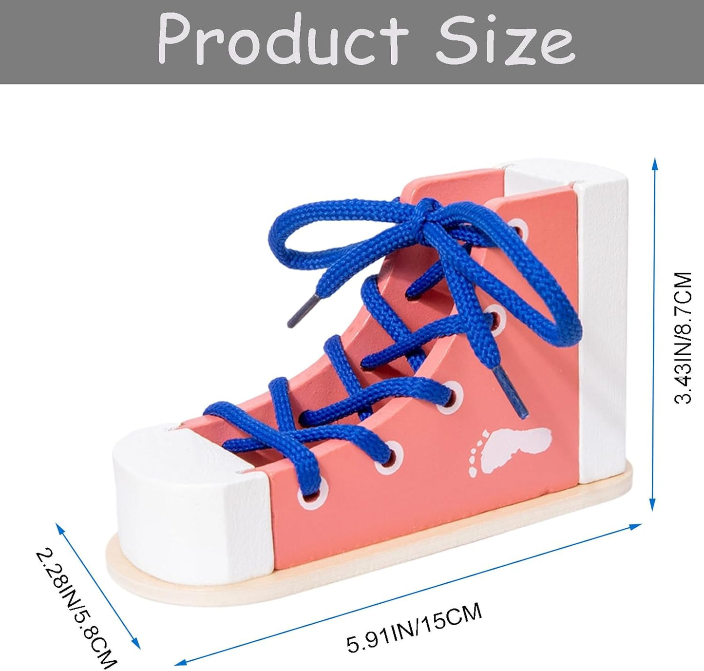 ‌Learn to Tie Shoes - Wooden Lacing Shoe Tying How to Tie Shoes Shoelaces Practice Kit, Safe & Reusable Shoelace Learning Tool Pink & Blue