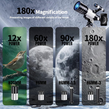 150x Telescope, 70mm Aperture Telescope, High Magnification, Portable Astronomical Telescope (White)