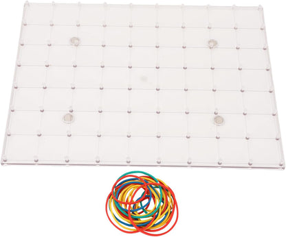 Pssopp Plastic Double Sided Geometry Board, Educational Development 80 Pins Design Multifunctional Rubber Band Peg Board for Kids Students Classroom