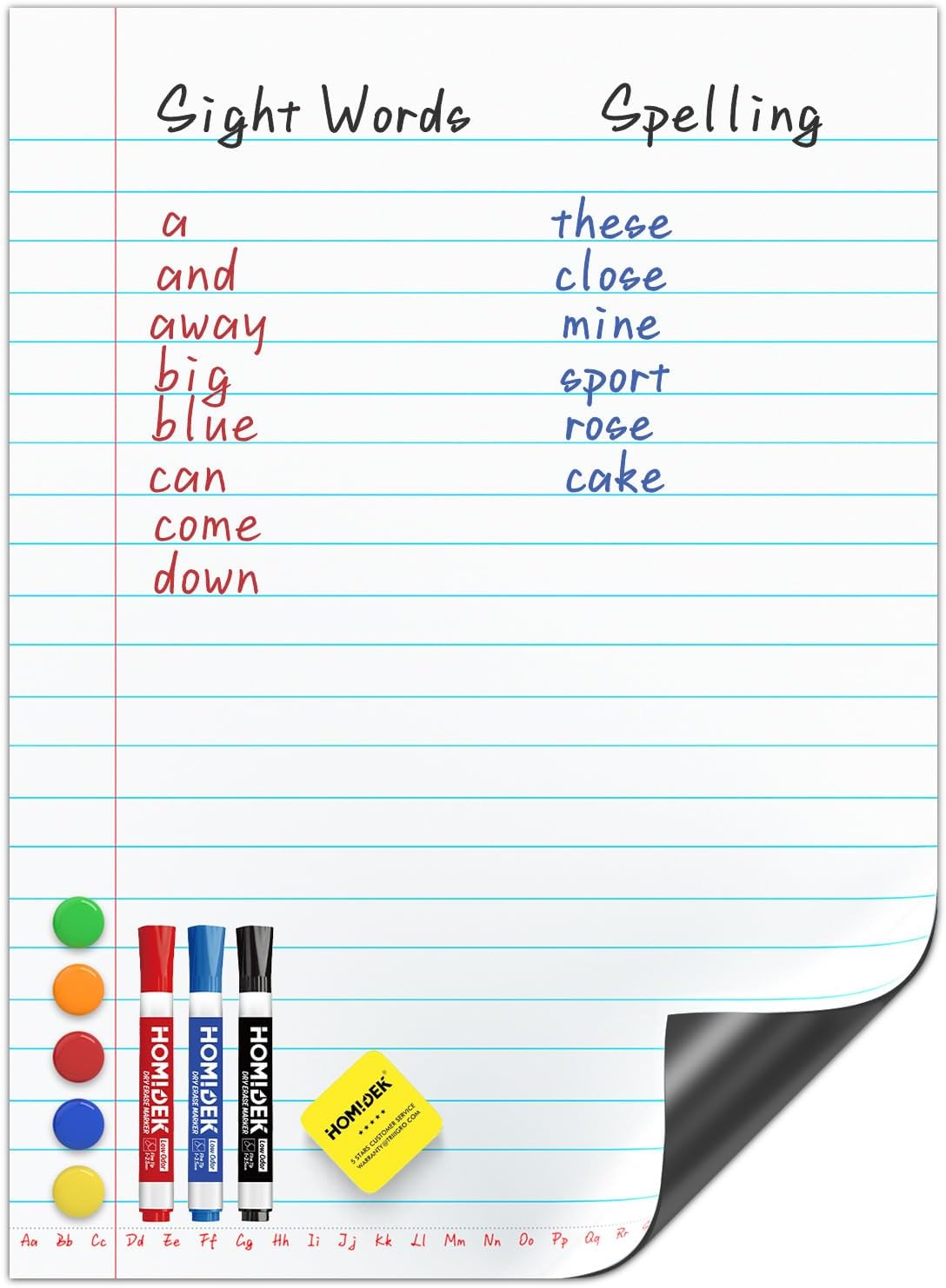 HOMiDEK Magnetic Handwriting Paper for Whiteboard - 17.5x24 in Dry Erase Writing Paper with Lines - Lined Notebook White Board with Markers, Magnet, Eraser