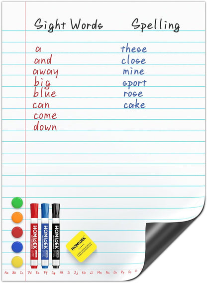 HOMiDEK Magnetic Handwriting Paper for Whiteboard - 17.5x24 in Dry Erase Writing Paper with Lines - Lined Notebook White Board with Markers, Magnet, Eraser