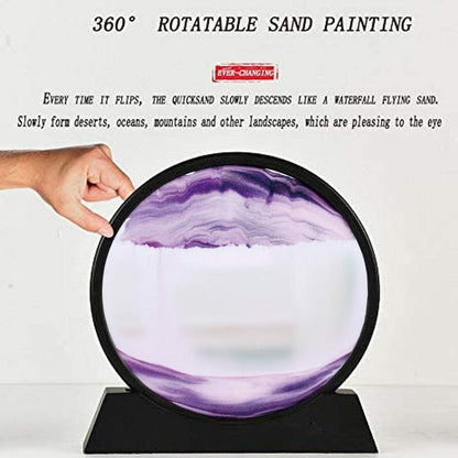 Muyan Moving Sand Art Picture Sandscapes in Motion Round Glass 3D Deep Sea Sand Art for Adult Kid Large Desktop Art Toys (Purple, 7 Inch)