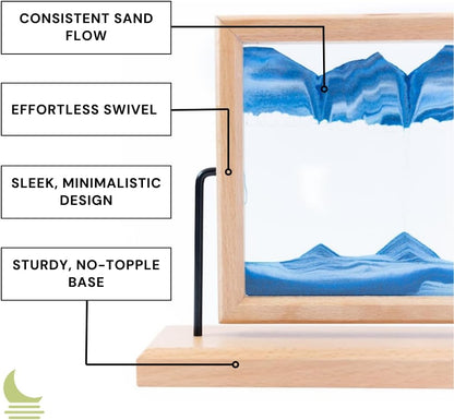 Moon Street Moving Sand Art Picture with Wooden Frame (360° Rotation) Customizable Flow Liquid Motion Sand Art - Glass and Sand Art - Relaxing Office and Home Decor - Increase Mindfulness and Zen