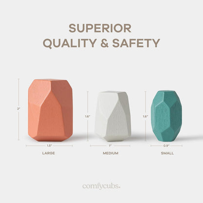 Comfy Cubs Stacking Rocks 36 Pieces, 36 Months+, Educational Toddler Stacking Blocks, Promotes Imagination, Balance & Fine Motor Skills - Wooden Rocks Sensory Toys Gift for Kid, Neutral Pack