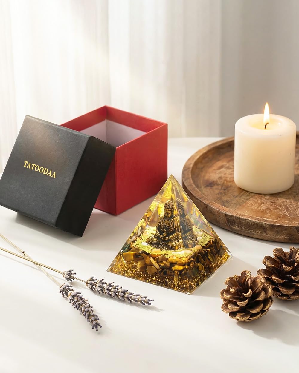 Crystals and Healing Stones, 9 Pcs Healing Crystals Set, 7 Chakra Crystal Stones Set Real Natural Selenite Pyramid Reiki Raw Rock Energy Protection Meditation with Wooden Box, Crystal Gifts for Women