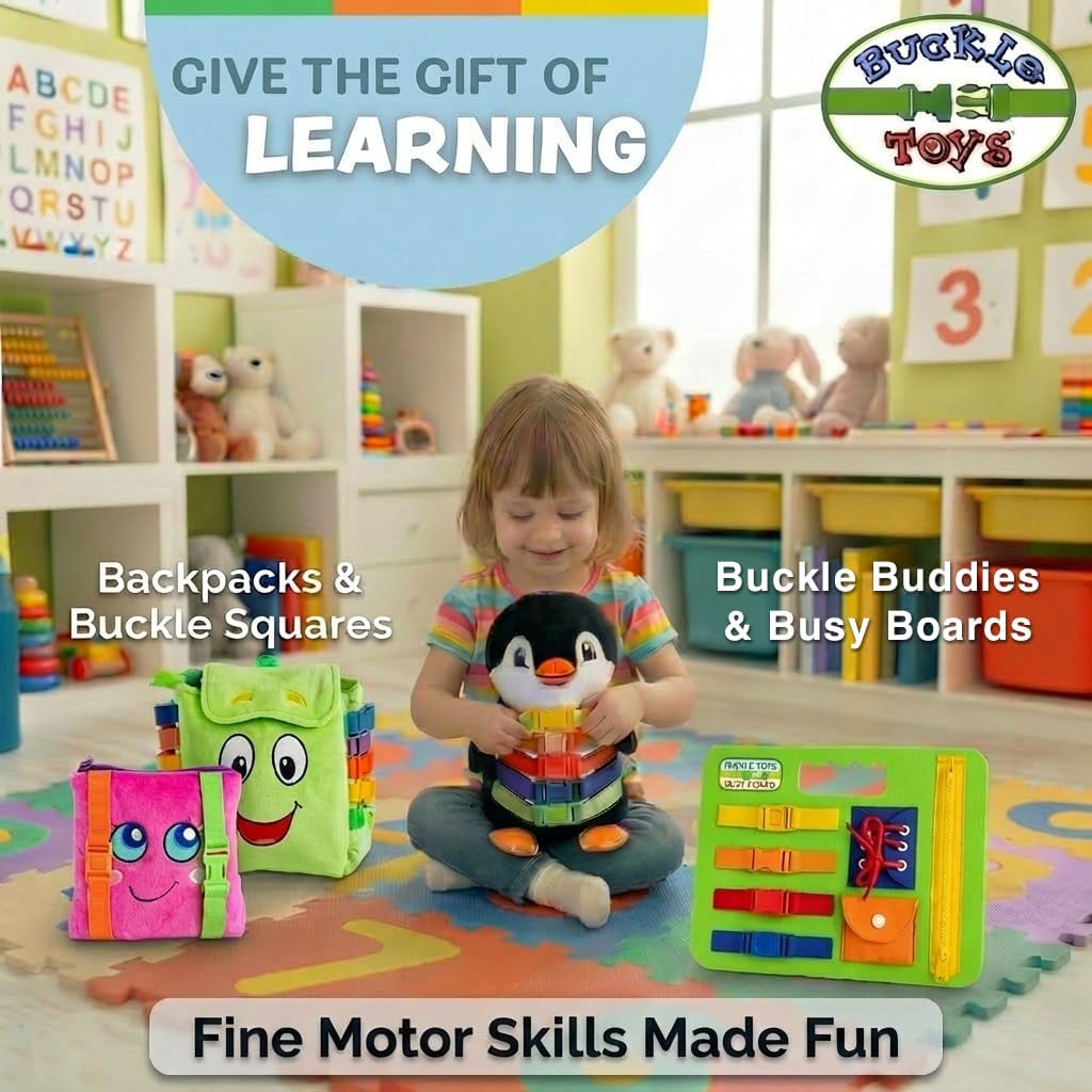 Buckle Toys - Bella Square - Learning Activity Toy - Develop Motor Skills and Problem Solving - Easy Travel Toy Perfect Car Travel Accessories for Long Trips