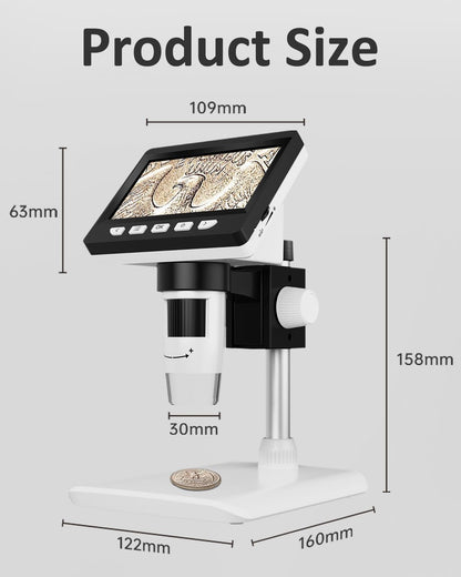 Coin Microscope, 4.3 Inch Digital Microscope 1000X Coin Microscope for Error Coins with 8 Adjustable LED Lights, PC View Compatible with Windows & MacOS