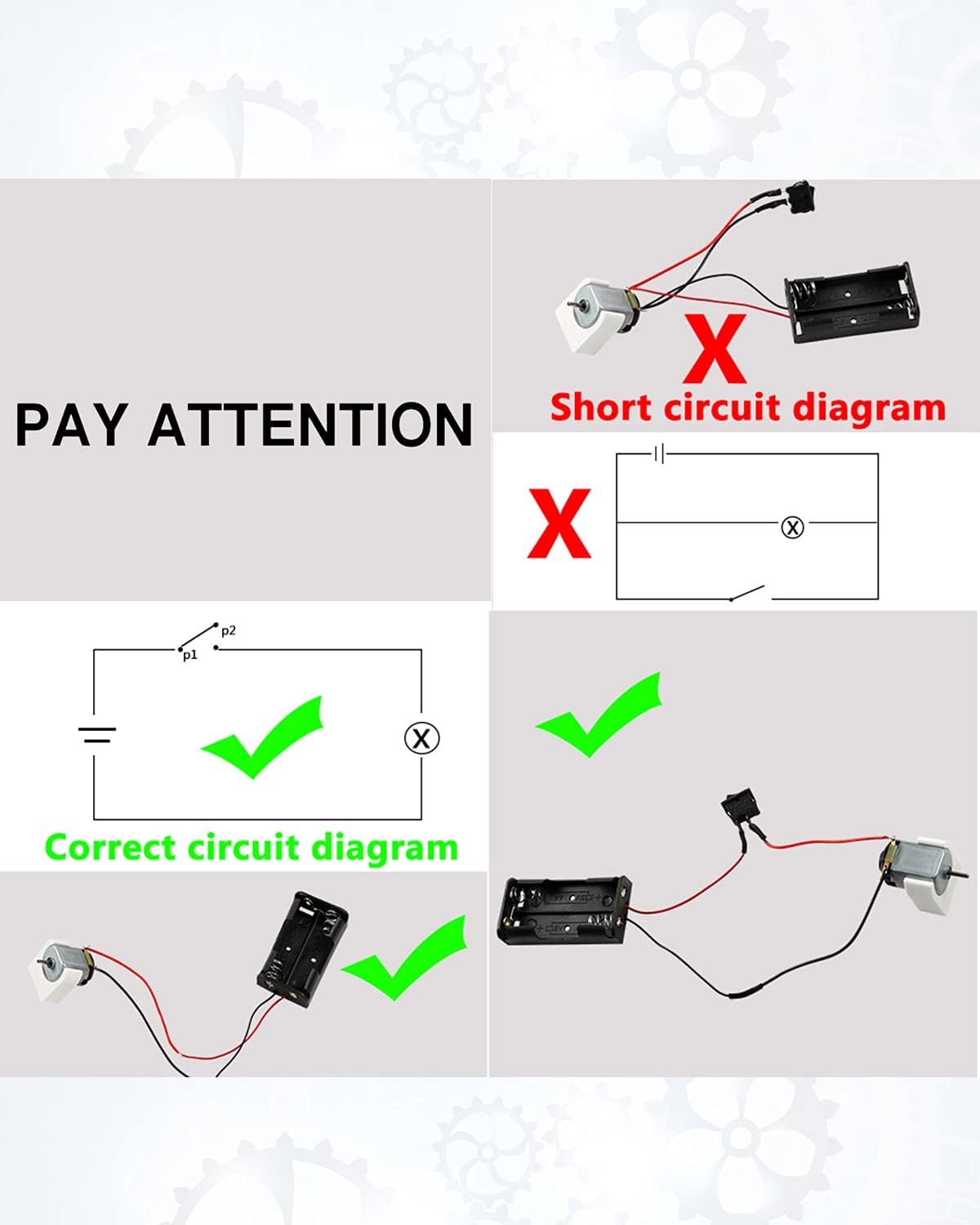 Sntieecr 6 Set 131 PCS DC Motors Kit, Mini Electric Motor 1.5-3V 15000RPM with 66 PCS Plastic Gears, Shaft Propeller, Bulbs, Buzzer Sounder, Science Experiment Set for Kid DIY STEM Engineering Project