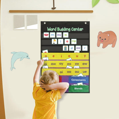 Boczif Word Building Center Pocket Chart for Educational Preschool Learning Resources, Syllable, Word Recognition Pocket Chart with Word Families Cards, Classroom Pocket Chart, Teacher Pocket Charts