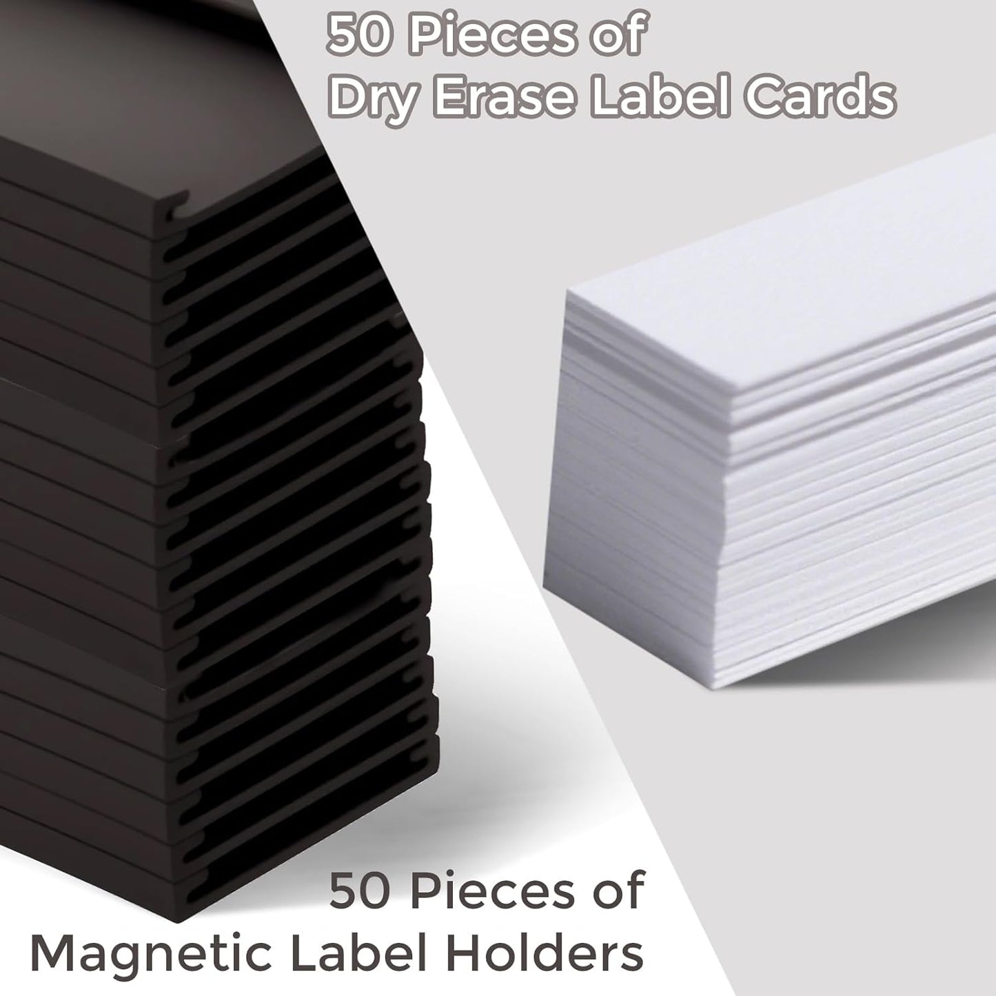 50 Pack Magnetic Label Holders, 'C' Channel Magnets Card Holders with Dry Erase Insert Label Card for Metal Racks and Shelves (1" x 2")