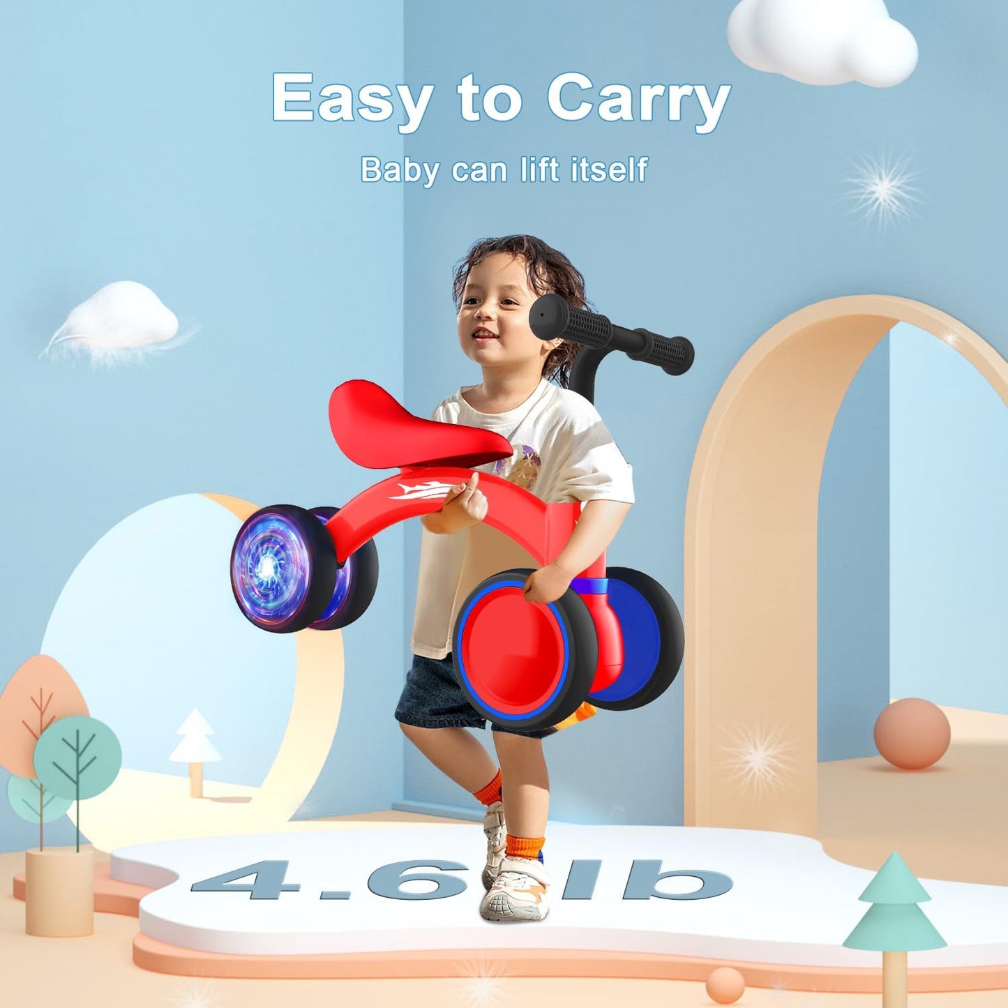 Gamfeiny Colorful Lighting Baby Balance Bike Toys for 1 Year Old Boy Girl Gifts, 10-36 Month Toddler Balance Bike, No Pedal 4 Silence Wheels & Soft Seat First Riding on Toys, 1st Birthday Gifts
