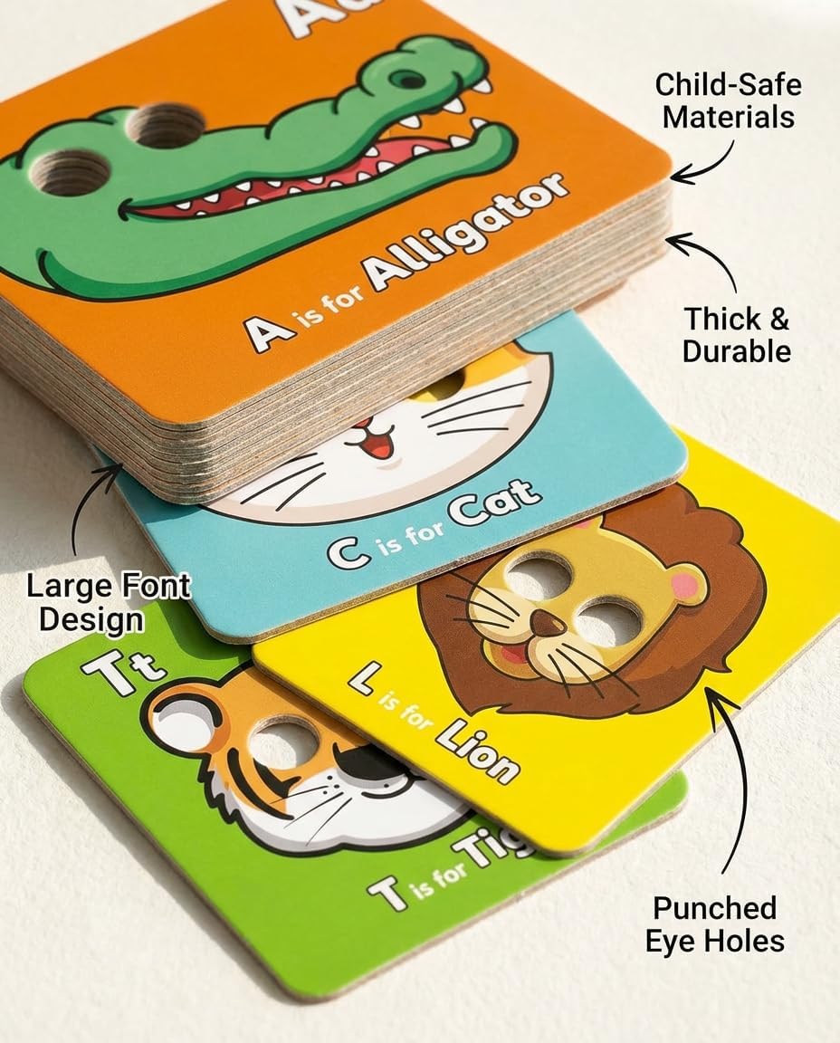 Giant Animal Alphabet Flash Cards - 26 Uppercase & Lowercase Letter Cards - Professional Literacy Tool for Preschool & Kindergarten Learning