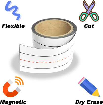Dry Erasable Magnets Sentence Strips,Lined Erase Magnetic Tape 12x3 inches,10 Pack Teacher Must Haves for Classroom
