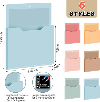 Fuutreo 6 Pcs Magnetic Wall File Organizer Magnetic Wall File Holder Refrigerator Magazine Holder for Mail Letters Paper(Aqua Green,Vertical-large)