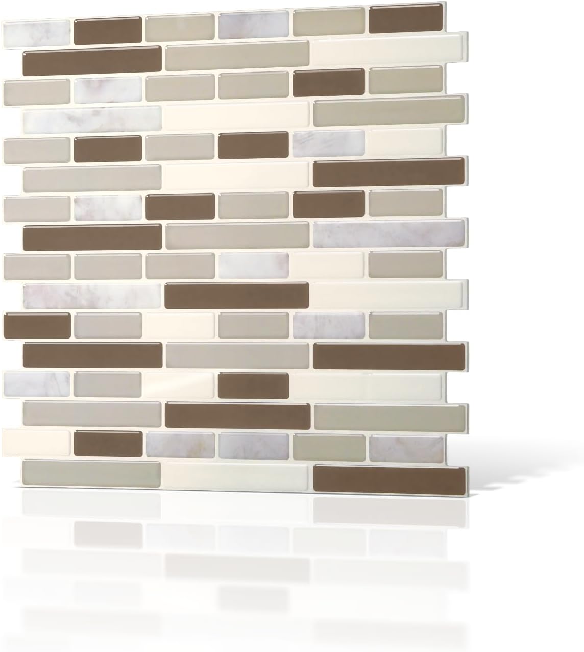 VViViD 11 Sheets Peel and Stick Grey Gloss Faux Ceramic Brick Wall Tiles, Self Adhesive Backsplash 12”x12”, 2mm Thick Kitchen, Bathroom (11 sq. ft.)