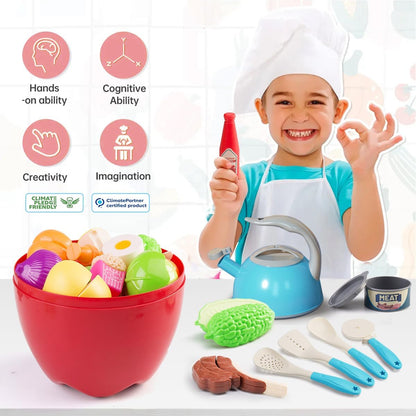 130Pcs Kitchen Playset, Toddler Pretend Cooking Play Pots, Pans, Utensils Cookware, Daily Food Fruit Veges, Shopping Storage Basket, Dessert, Prop Money, Learning Gift for Child (Pink)