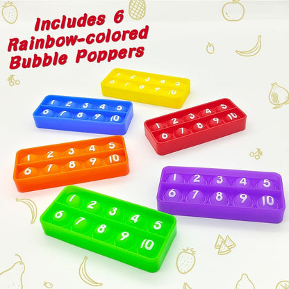 Ten Frame Pop Board, Fidgets for Classroom, Quiet Sensory Toys Bubble Poppers, Pop for Counting Math, Focus Tools for Kids, Montessori Educational Toy Gift for Kindergarten (Set of 6)