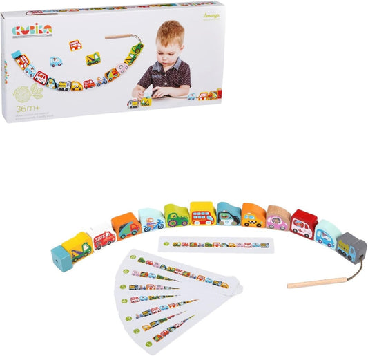 CUBIKA Wooden Flyring Cars Lacing Toy – Montessori Lacing Toy for Kids Ages 3+ – Wooden Lacing Cards with Threading String – Fine Motor Toy – FSC-Certified Wood, Travel Toy for Toddlers