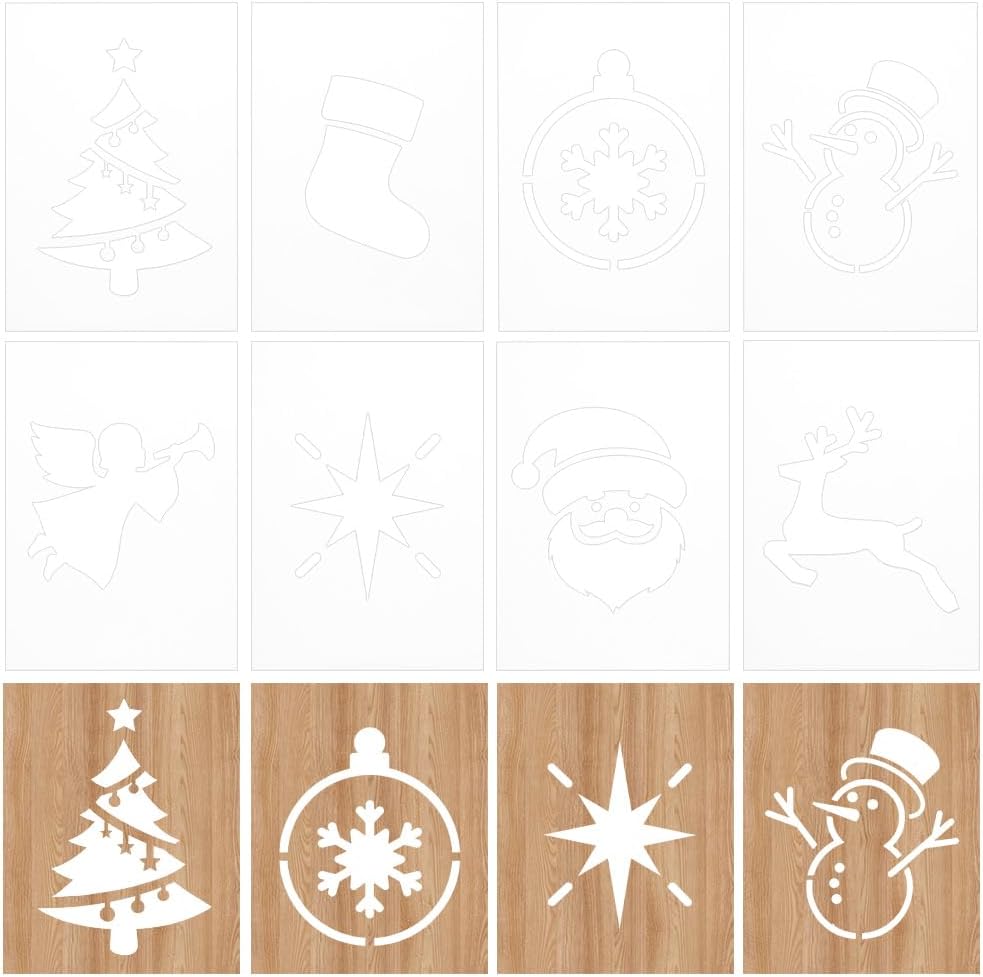 INFUNLY 8PCS Xmas Tree Acrylic Router Template 7.8x5.5 Snowflakes Gifts Clear Acrylic Template Christmas Carving Template for Woodworking Curvy Tracing Stencils Router Guide Tool for DIY Crafts