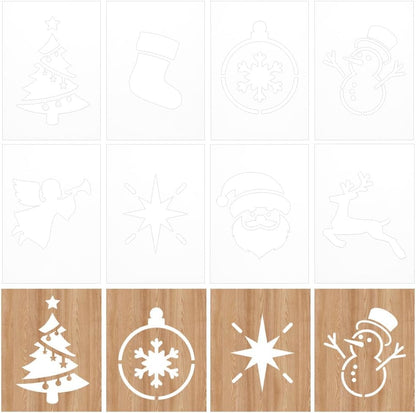 INFUNLY 8PCS Xmas Tree Acrylic Router Template 7.8x5.5 Snowflakes Gifts Clear Acrylic Template Christmas Carving Template for Woodworking Curvy Tracing Stencils Router Guide Tool for DIY Crafts