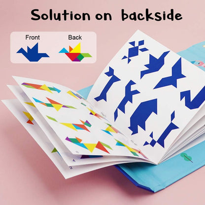 Beestech Wooden Tangram Puzzle Book, Travel Games for Kids in Car, Plane or Take Out for Restaurant, Educational Learning Puzzles Toys, On The Go Toys for Kids, Boys, Girls 3,4,5,6,7,8 Years Old