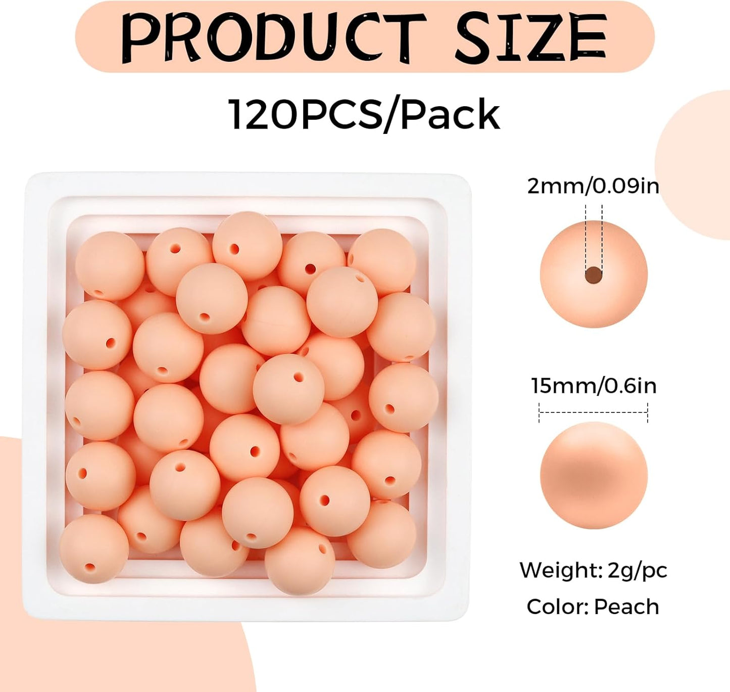 120PCS FIVEIZERO Silicone Beads for Keychain Making, 15mm Glacier Gray Round Silicone Rubber Focal Beads Bulk for DIY Crafts, Bracelets, Necklaces, and Pens