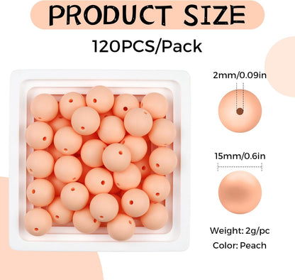 120PCS FIVEIZERO Silicone Beads for Keychain Making, 15mm Glacier Gray Round Silicone Rubber Focal Beads Bulk for DIY Crafts, Bracelets, Necklaces, and Pens