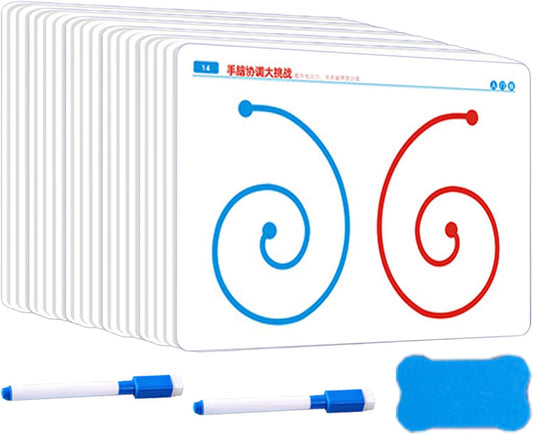 Brain Training Cards for Kids, 40 Reusable Levels for Left & Right Brain Development, Fine Motor Skills & Hand-Eye Coordination, Parent-Child Interaction Learning Game, Ages 5+ (10 Cards + Pen Eraser)