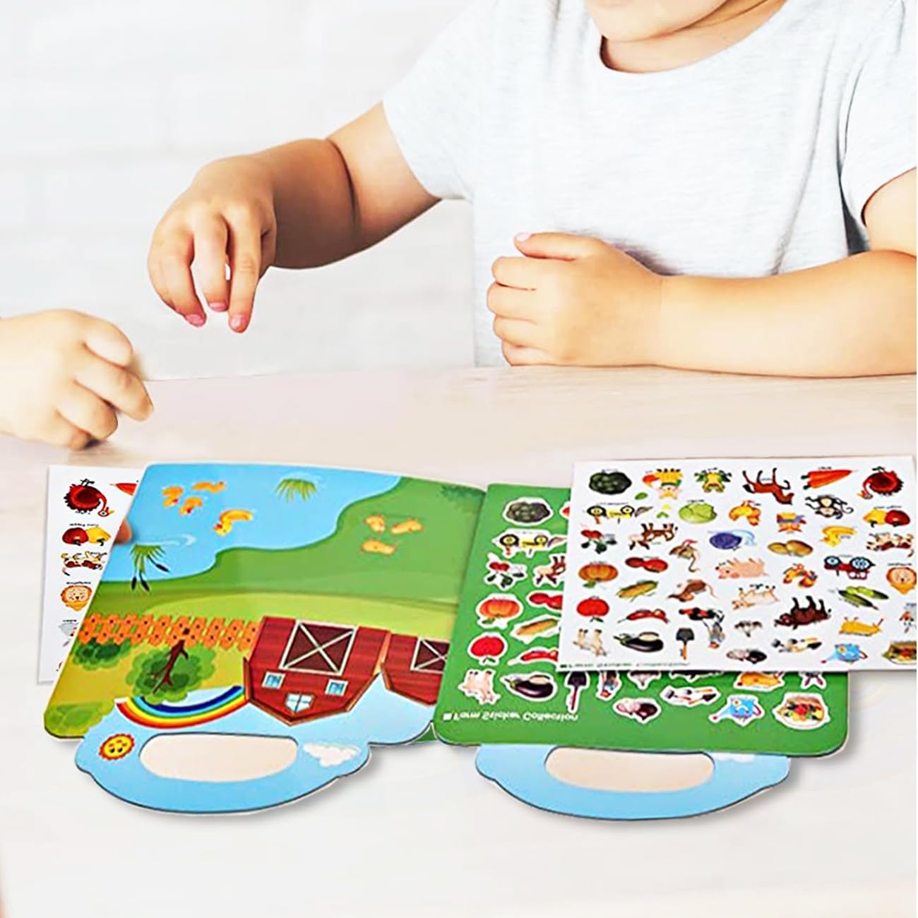 RUSON Reusable Sticker Book for Kids, 2 Sets Educational Learning Toys Travel Stickers Activity Books for Toddler Girls Boys Age 3+ Birthday Gifts - Vehicle & Dinosaur
