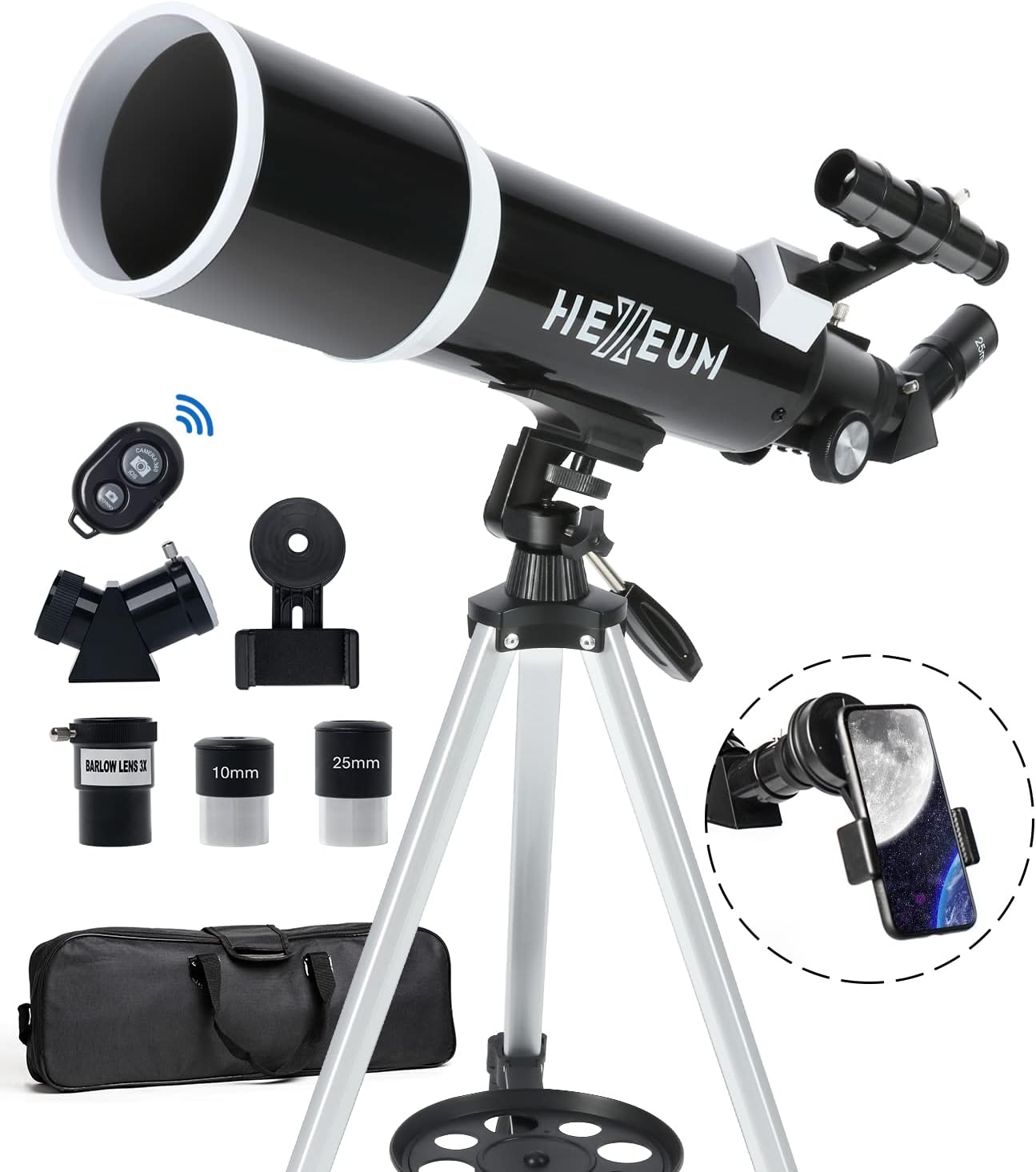 Koolpte Telescope 80mm Aperture 600mm - Astronomical Portable Refracting Telescope Fully Multi-Coated High Transmission Coatings AZ Mount with Tripod Phone Adapter, Wireless Control, Carrying Bag.