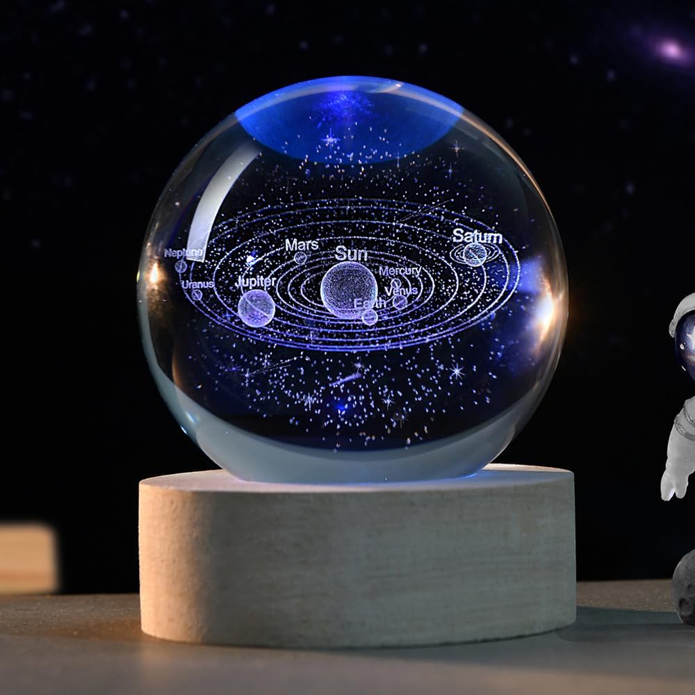 3D Solar System Crystal Ball Space Lover Model Themed Gifts 3D Planets Glass Ball 60mm Decorative Sphere Decor Astronomy Birthday Gift