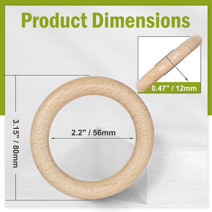 FoDau770 5pcs Natural Beech Wooden Rings, Unfinished Solid Wood Rings Heavy Duty Wood Circles, Macrame Craft Circles for Party, Home Decor & DIY Making - Outer Diameter: 3 Inch