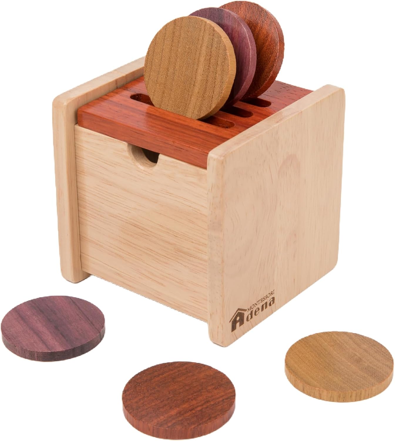Adena Montessori Coin Box -Natural Wood Double-Sided Object Permanence Box Toy for 1-Year-Old Babies, Wooden Montessori Developmental Toy for 6-12 Month, Early Learning Gift