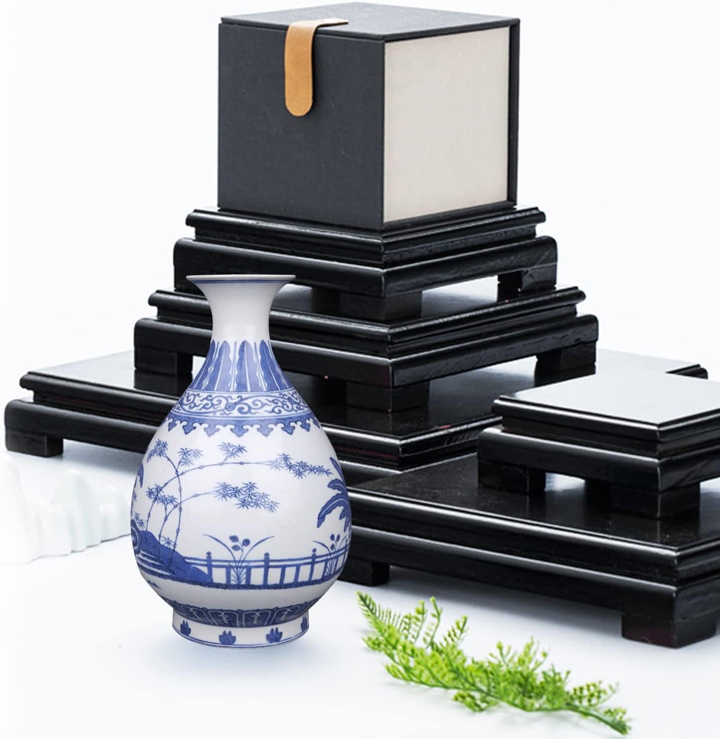 MDEOOSKY Wooden Display Stand Rectangle Wood Display Base Display Risers Rectangle Vase Riser Teapot Aquarium Lamp Base Home Decoration 10.24" W x 8.86" D x 1.69" H (Black)