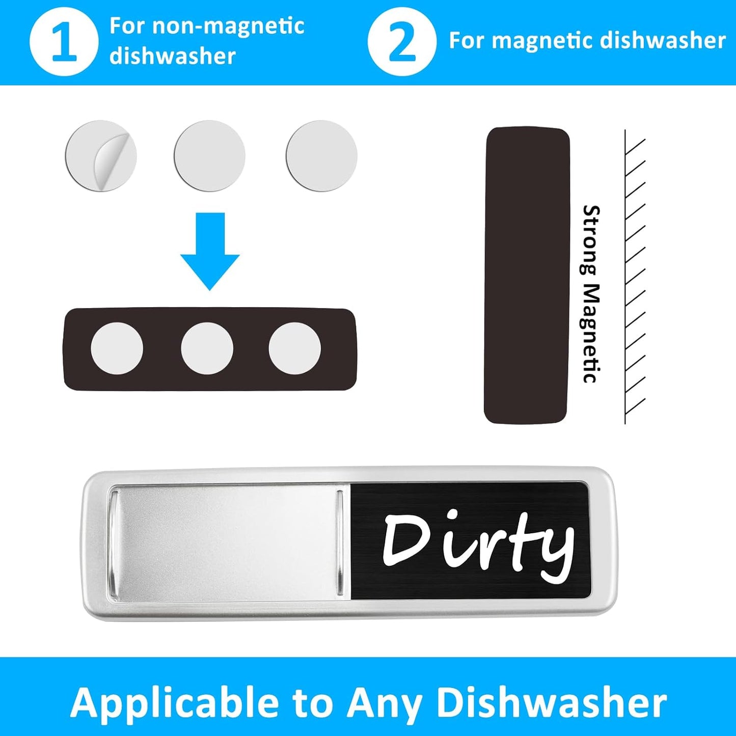 Dishwasher Magnet Clean Dirty Sign, Slide Strong Clean and Dirty Refrigerator Magnet Indicator for Dishwasher, Non-Scratch, Easy to Read, Self-Adhesive for Non-Magnetic Dishwasher（LightGray Brown）