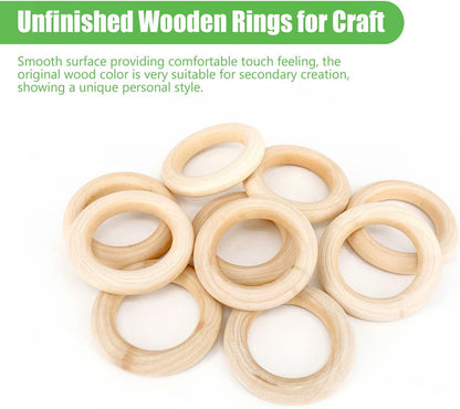 50 PCS Unfinished Wooden Rings for Crafts, Natural Wood Rings for DIY Without Paint, Wooden Rings for Macrame, Jewelry Making 55mm/2.2inch