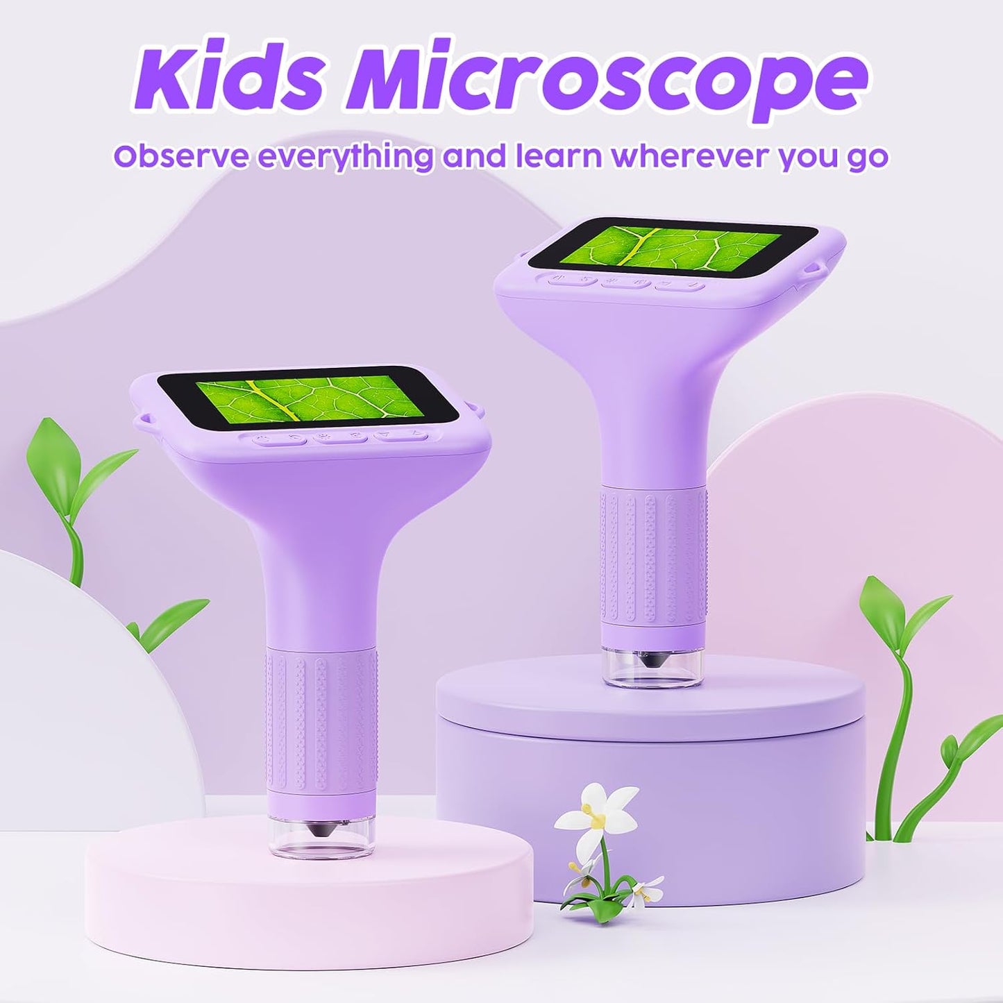 1000X Handheld Digital Kids Microscope with 3.0" IPS Screen, USB-Powered STEM Educational Science Toy with 8 LED Lights & Photo/Video Capture, Portable Learning Gift for Boys & Girls(White)