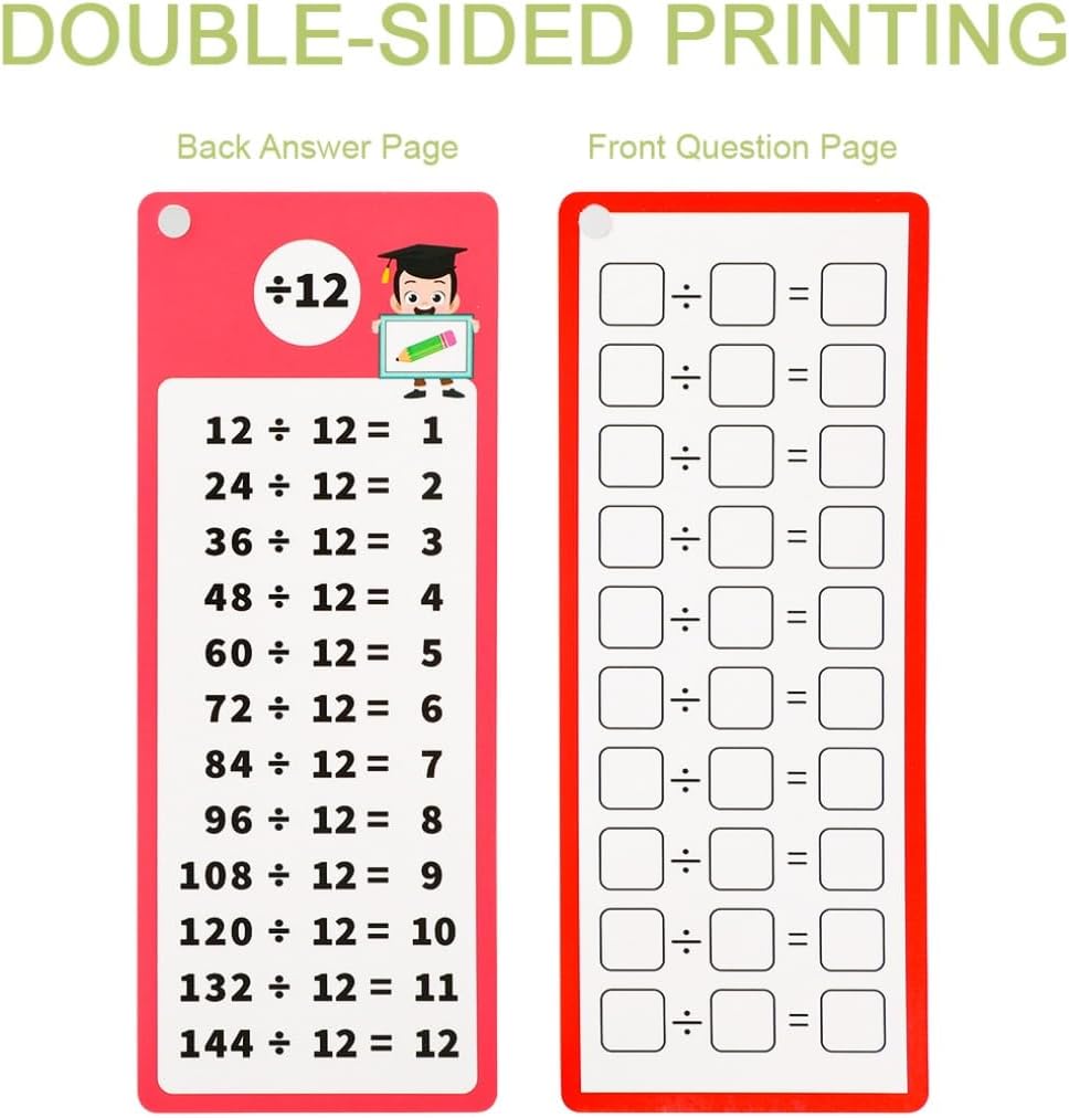 30 Pcs Multiplication and Division Flash Cards with 4 Dry Erase Pens 2 Rings Educational Time Table Cards Set Math Chart Games for 1st to 3rd Grades
