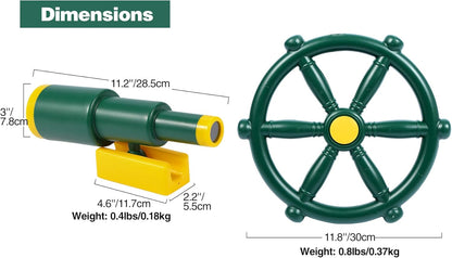 RedSwing Playground Accessories for Kids, Outdoor Swingset Attachments with Pirate Ship Wheel, Toy Telescope, Telephone and Safety Handles (Yellow and Green)