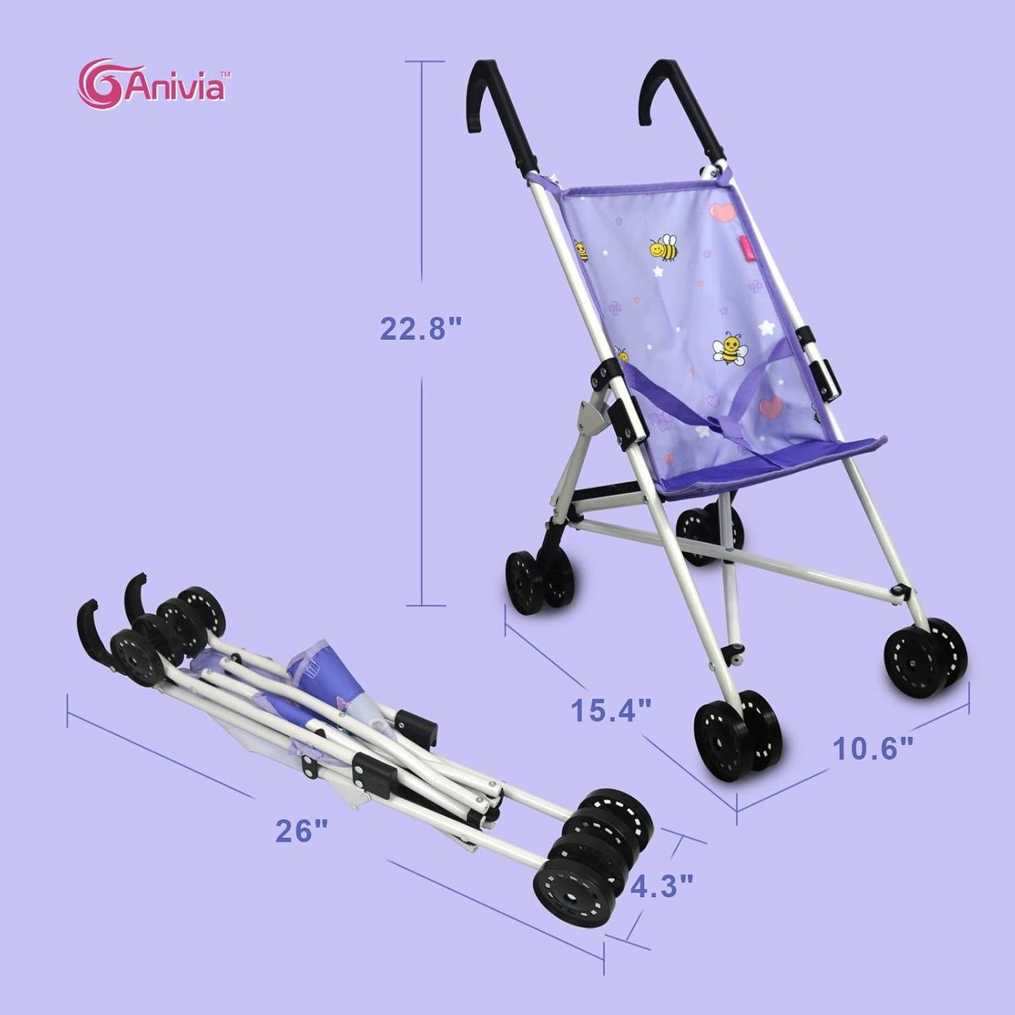 Anivia Stroller Toy Collection Doll Stroller Baby Doll Accessories for Toddlers 1-3Heart Design Gifts for Toddlers and Girls Toy Stroller