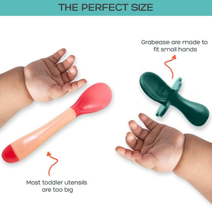 Grabease Baby Feeding Utensils - Anti-Choke Collar & Toddler Fork for Ages 1-3 - Easy-Grip Curved Handle Infant Spoon - Dishwasher-Safe Convenience & Baby Cutlery - Teal