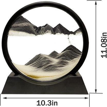 HYUGF 12" Moving Sand Art Picture Ocean Decor - 3D Deep Sea Sandscape Liquid Motion, Round Glass Frame Display Flowing Sand Relaxing Gift for Kids Adults Home Office Work Desktop Decoration Toy, Blue