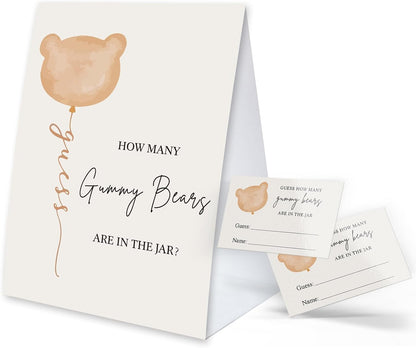 How Many Gummy Bears Baby Shower Game, 1 Sign and 50 Guessing Cards, Baby Shower Candy Guessing Games, Bear Theme Baby Shower Decoration, Birthday Party Supplies-02B-Indipink
