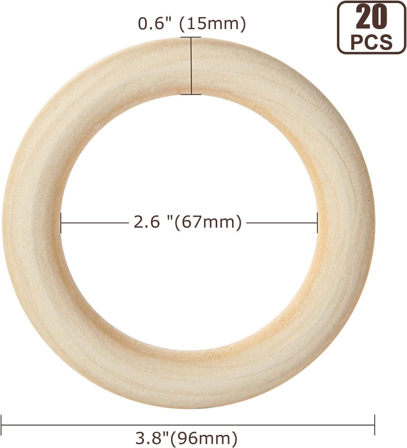 APACALI 20PCS Wood Rings for Crafts 4 Inch Large Natural Unfinished Wooden Ring 96mm Smooth Solid Smooth Wood Macrame Rings for DIY Crochet Wood Hoops Connectors Jewelry Making