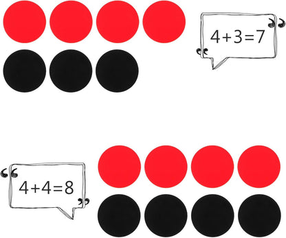 Educational Two-Color Plastic Counting Chips Math Counters Discs Storage Box for Boys and Math Practice Game Tokens Red Black