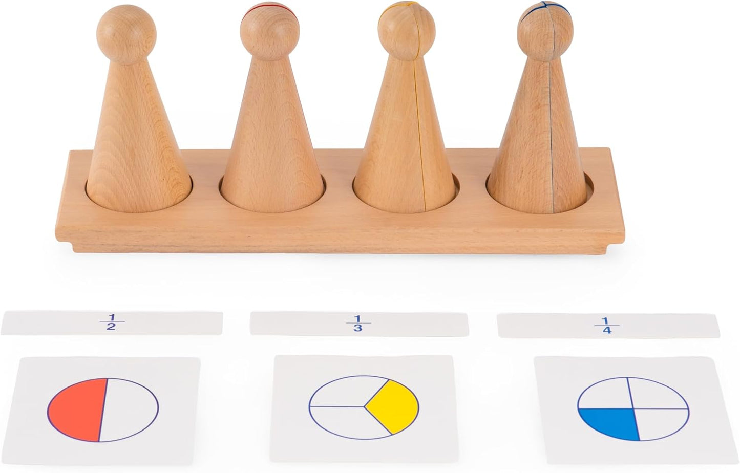 Premium Large Montessori Fraction Skittles: 13in Set with Stand & Cards | Solid Beechwood Teaching Aids & Math Manipulatives, Educational Brain Toys for Ages 4-7 (Large Fraction Skittles With Stand)