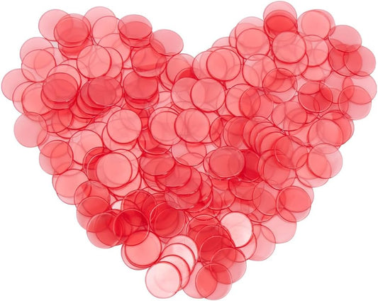 200Pcs Counting Chips Red Chip Markers Small Plastic 18.5mm Flat Round Transparent Clear Mosaic Tiles Large Group Counter Item Chip Marker for School Classroom Math Counters Family Activities