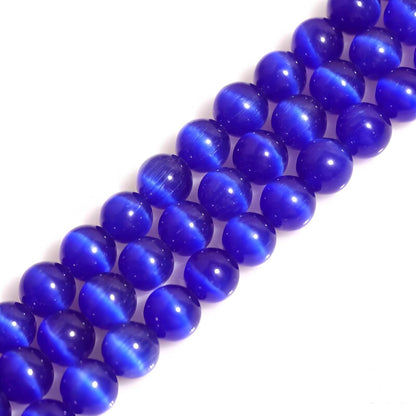 HAAMIIQII 8mm Light Blue Cat Eye Glass Round Crystal Stone Loose Gemstone Beads for Jewelry Making Bracelets Necklaces Earrings Crafts (45-50pcs)