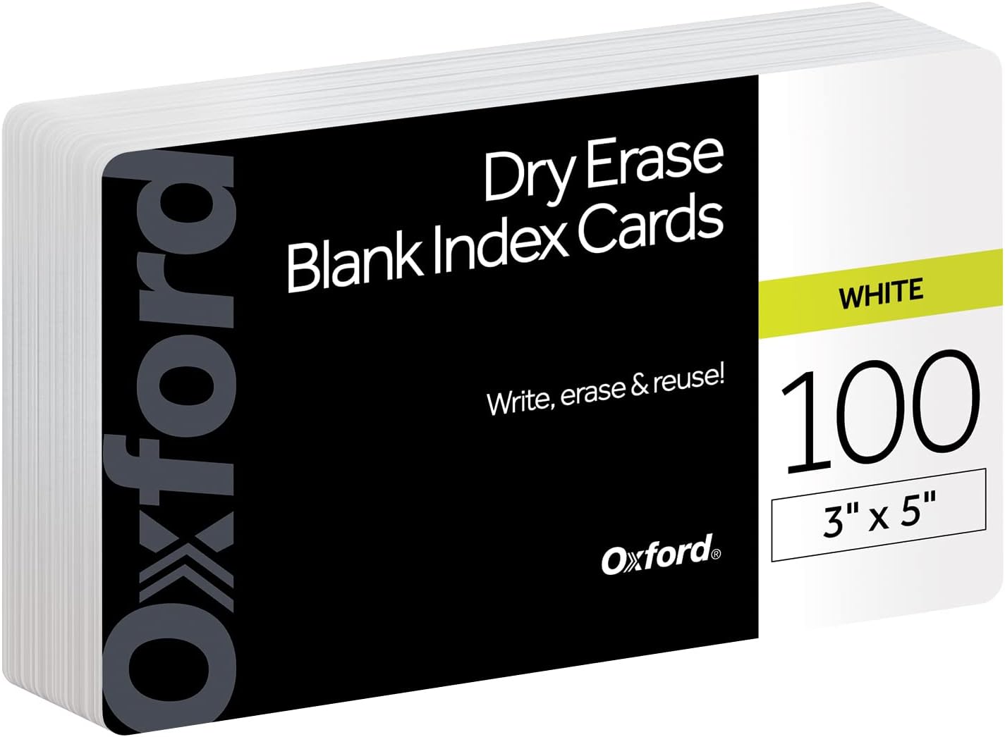 Oxford Dry Erase Index Cards, 3x5 Ruled, Reusable Flash Cards, Double Sided Dry & Wet Erase Cards for Gaming, Study or Vocabulary, 100-Pack (63512)