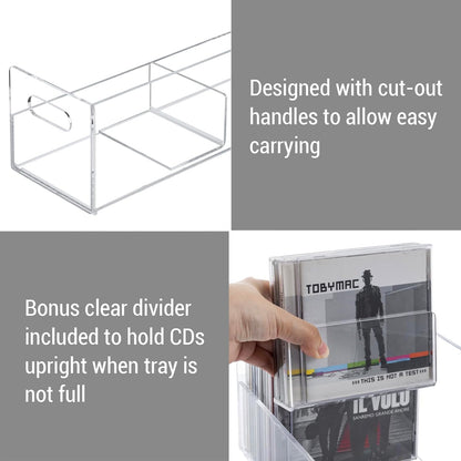 MyGift Modern Premium Clear Acrylic Stackable CD Holder Rack with Cutout Carrying Handles, Compact Disc Jewel Case Display Crate, Media Storage Organizer
